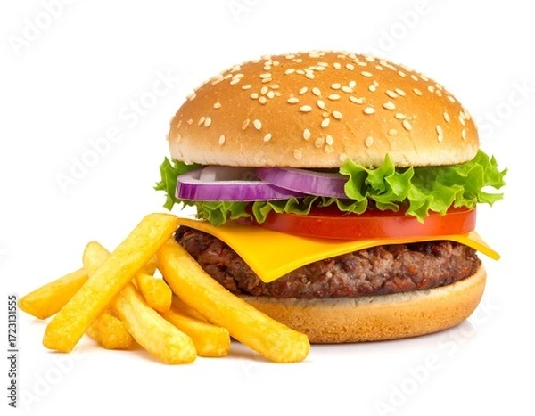 Obraz Close-up of a hamburger and french fries