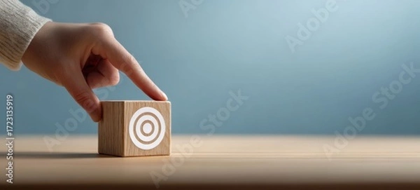 Fototapeta The Wooden Block Target Concept with Finger Pointing for Business Goal
