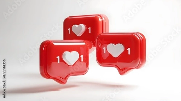 Fototapeta Three red social media like notifications floating in space