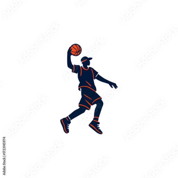 Fototapeta Dynamic Silhouette of a Basketball Player in Mid-Jump