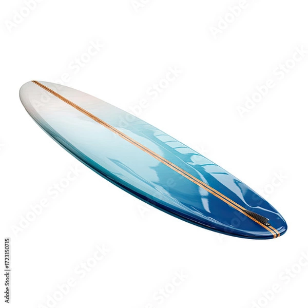 Fototapeta A long, blue and white surfboard with a paddle