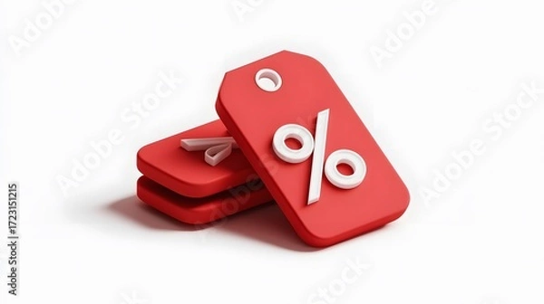 Fototapeta Red discount tags with percentage symbols for sales and promotions