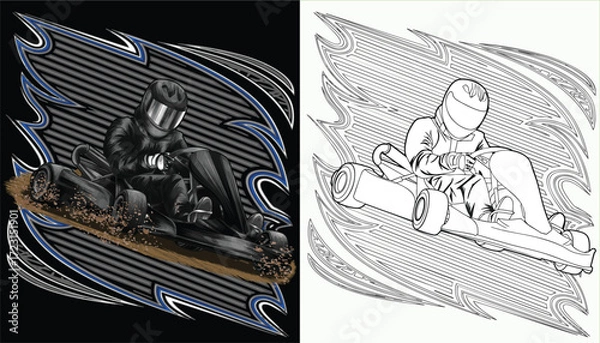 Fototapeta Black and painted racing car. Isolated in black background, for t-shirt design, print. and for business purposes.