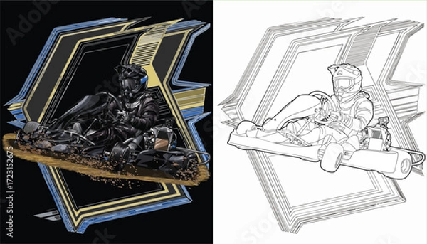 Fototapeta Black and painted racing car. Isolated in black background, for t-shirt design, print. and for business purposes.