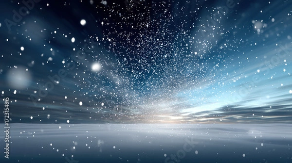 Fototapeta A winter wonderland with snowflakes falling gently, an open sky for adding text. Merry Christmas and Happy Holidays greeting card, frame, and banner. New Year. Noel. Winter Christmas theme.