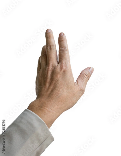 Fototapeta Businessman finger touching, hand clicking gesture. Isolated on transparent background.