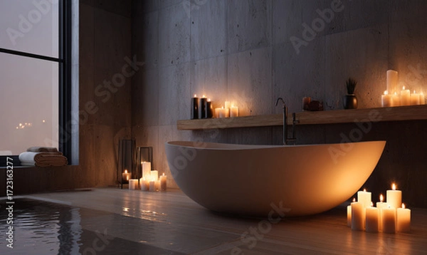 Fototapeta Minimalist Bathroom with Candlelight
