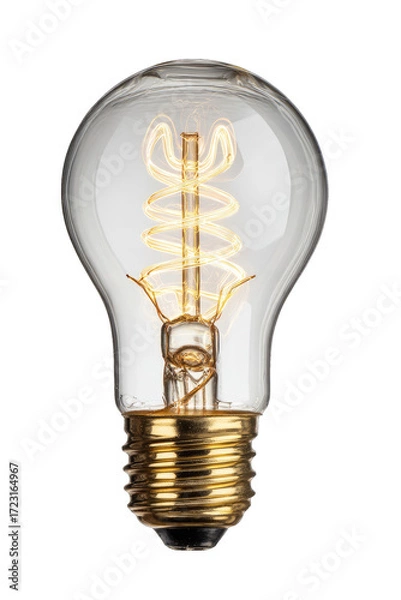 Obraz Clear glass light bulb, spiral filament, gold base