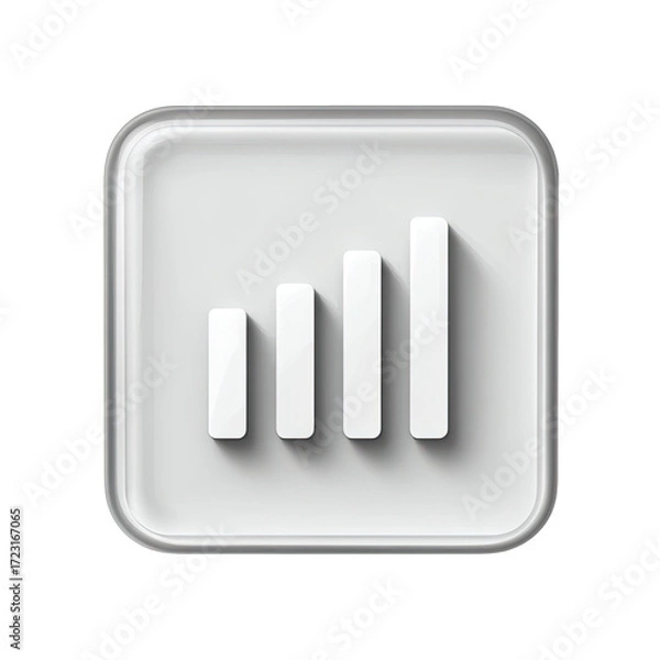 Obraz A square, white, 3D button displays an ascending bar graph signifying growth or signal strength