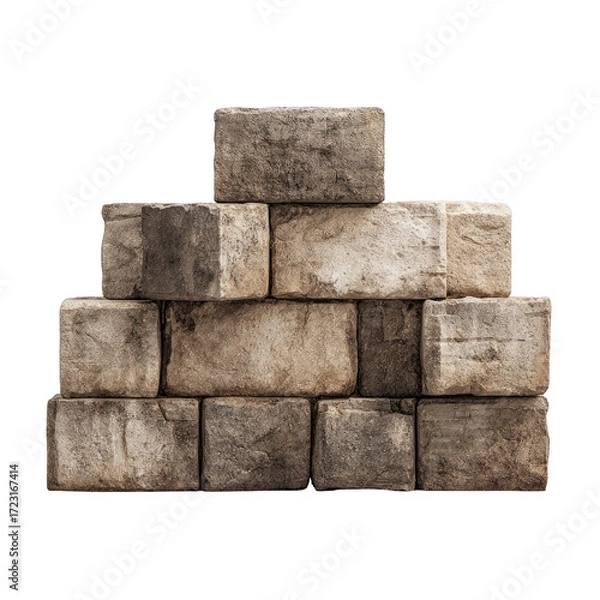 Obraz A small, tiered stack of weathered, light-brown rectangular stones, possibly building blocks or a miniature wall