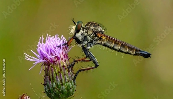Fototapeta Close-up of a hoverfly on a thistle