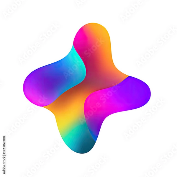 Obraz Abstract four-lobed shape with vibrant, flowing gradient colors;  a multicolored, almost pixelated border