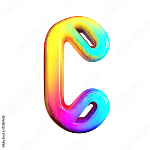 Fototapeta Vibrant, colorful, 3D letter "C" with a holographic, rainbow gradient effect