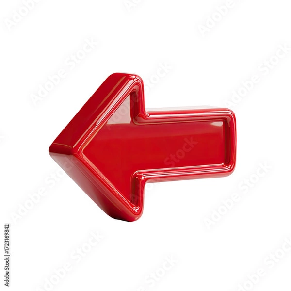 Fototapeta Shiny, three-dimensional red arrow pointing left, with a subtly glossy finish and beveled edges