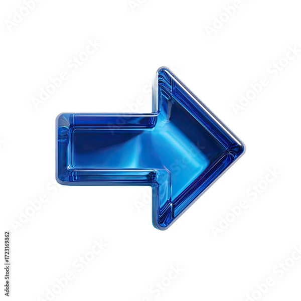 Obraz A vibrant, sapphire-blue, glass-like arrow pointing right, with a beveled, three-dimensional design and subtle highlights