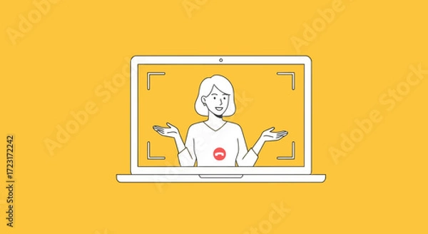 Fototapeta A woman is on a video call with a red mute button vector design