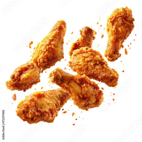 Obraz Crispy fried chicken pieces, scattered