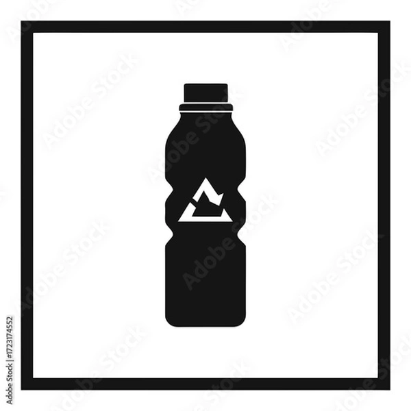 Fototapeta Black silhouette of a plastic bottle with a recycling symbol inside a square frame