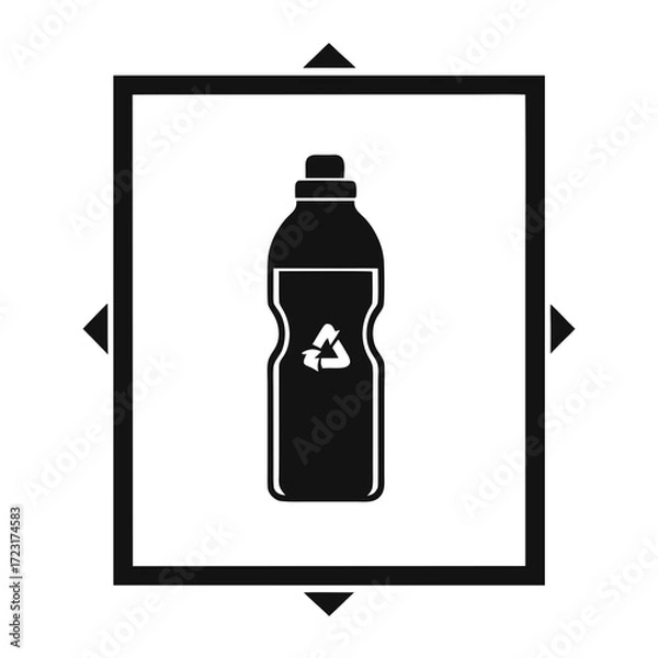 Fototapeta Black silhouette of a plastic bottle with recycling symbol inside a square frame
