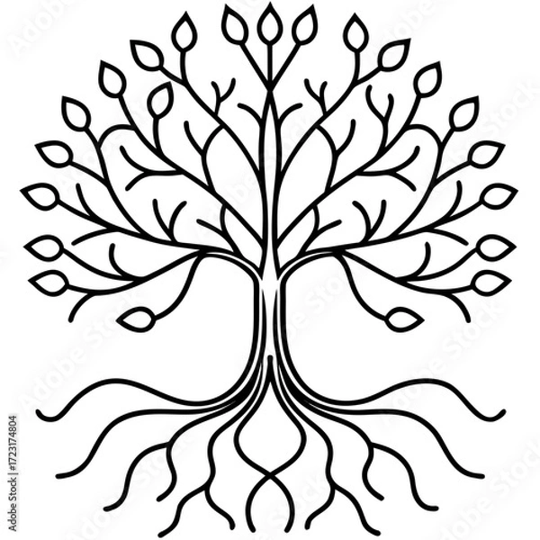 Fototapeta Stylized black and white tree of life with intricate branches and roots