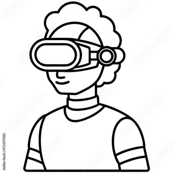 Fototapeta Stylized line art illustration of a person wearing a virtual reality headset
