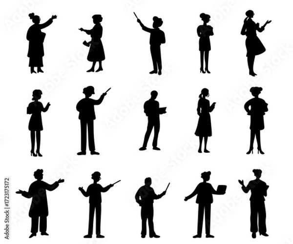 Fototapeta set of teacher profesor teaching with pointer and book