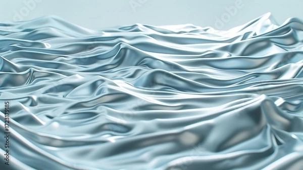 Fototapeta Shimmering Silver Fabric Waves with Soft Texture and Gentle Creases for Background or Design Use