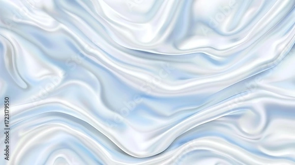 Fototapeta Elegant flowing fabric texture with soft waves and smooth sheen in serene white and light blue tones for design backgrounds