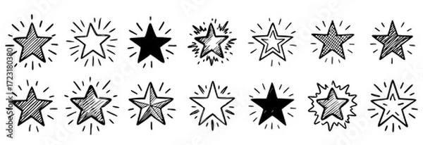 Fototapeta Stars doodle hand drawn sketch with sparkles