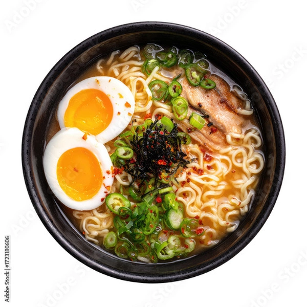 Fototapeta Top-down view of a bowl of ramen