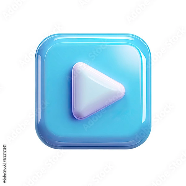Fototapeta Play button, square, light blue, glossy, 3D, icon