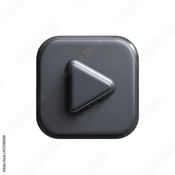 Fototapeta Dark gray square button with play triangle icon
