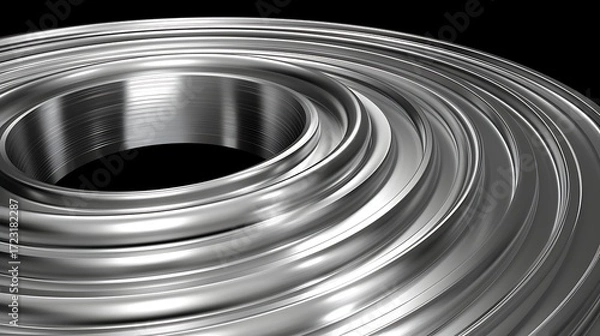 Fototapeta Abstract Close-Up of Smooth Metallic Rings with Shimmering Surfaces in a Dark Background