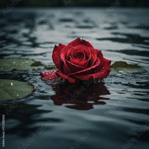 Obraz red rose on water