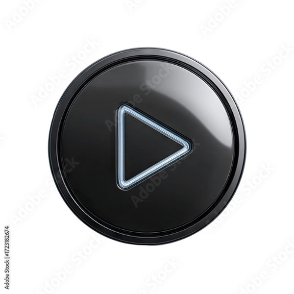 Fototapeta Glossy black round button with play icon
