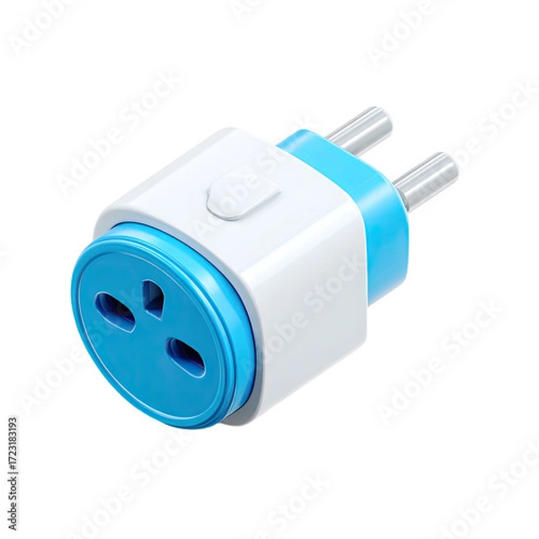 Fototapeta White and blue travel power adapter, 3-prong input, 2-prong output