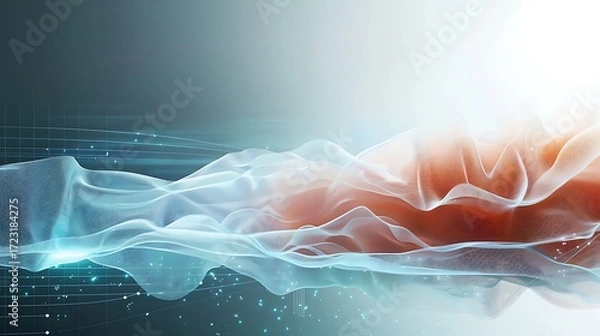 Fototapeta Abstract Wave of Colorful Light with Digital Elements in a Soft Flowing Design for Creative Backgrounds