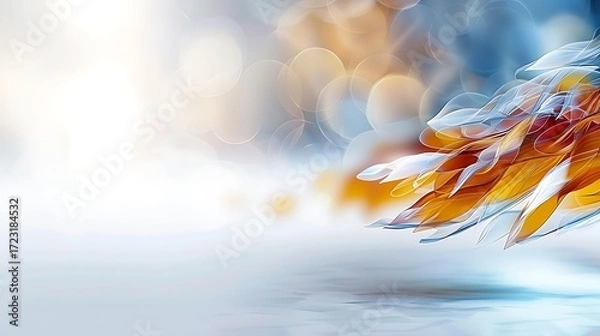 Fototapeta Abstract Colorful Background with Soft Blurred Bokeh Effect and Flowing Leaf Shapes in Vivid Orange and Blue Tones