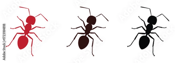 Fototapeta ant logo vector silhouette illustration, vector illustration of ant logo icon design, vector of a black and red silhouette ant, black and red ant silhouette isolated on white background.