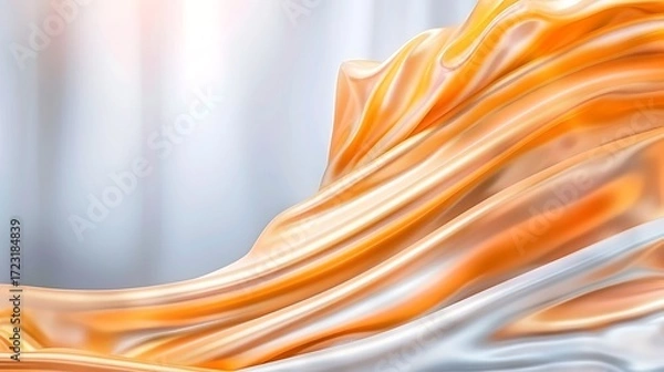 Fototapeta Smooth Flowing Silk Fabric with Elegant Waves in Orange and White with Soft Lighting and Subtle Background Texture