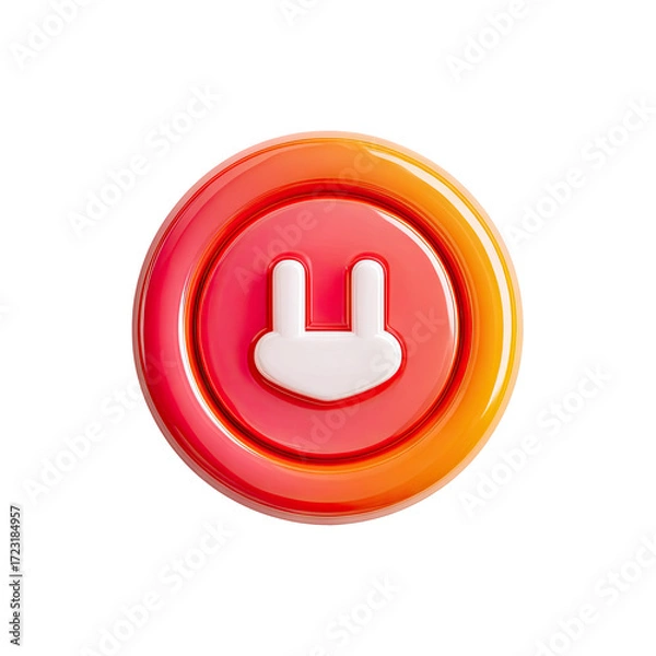 Fototapeta Round, vibrant pink and orange button with a white power plug graphic