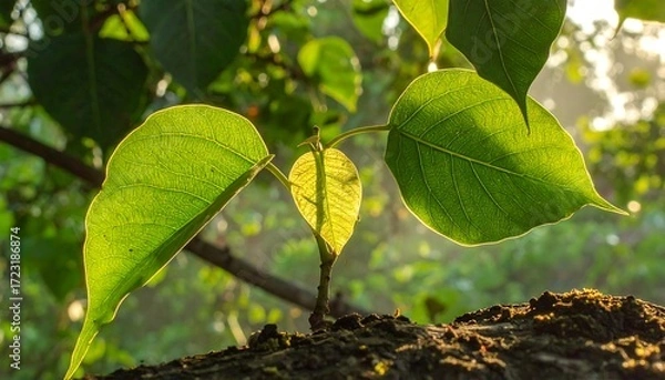 Obraz Close-up of young leaves emerging from a branch