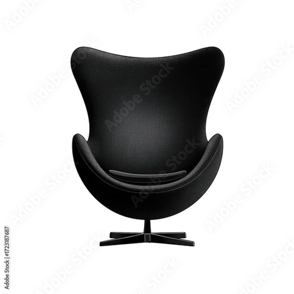 Fototapeta A sleek, black, egg-shaped armchair on a swivel base, upholstered in a smooth, dark fabric.  It evokes a mid-century modern aesthetic
