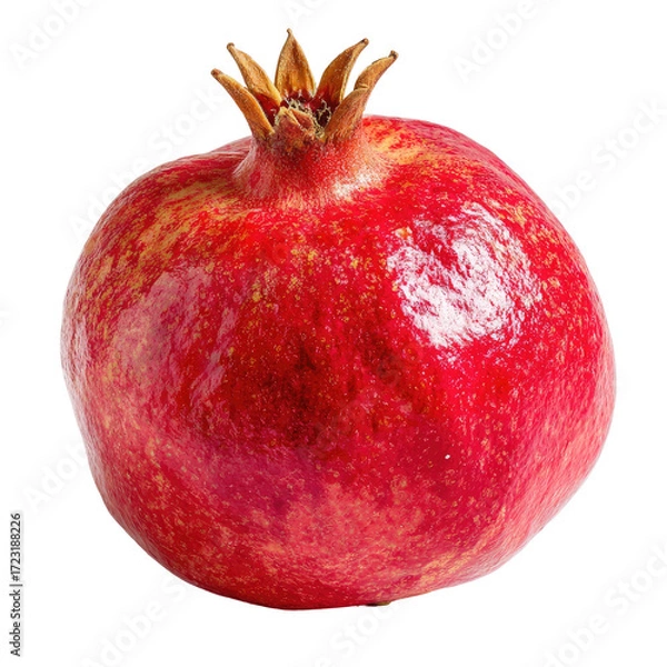 Fototapeta Single, whole pomegranate, vibrant red, glossy skin, slightly textured,  with visible seeds