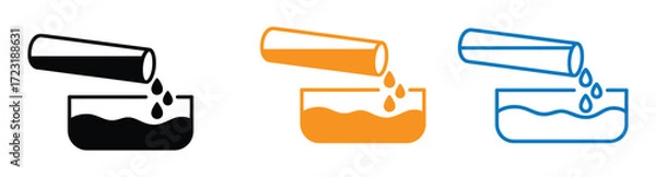 Fototapeta Chemistry beakers with Erlenmeyer flask and test tube holding chemicals flat vector icon for science apps and websites
