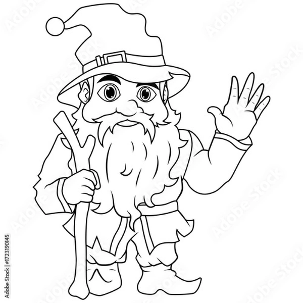 Obraz Friendly Wizard Greeting Line Art