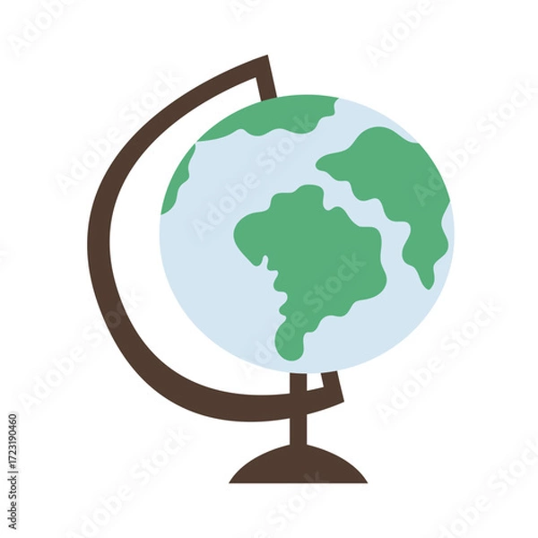 Fototapeta Vector illustration of a globe with green continents, isolated on a white background. Flat simple hand drawn doodle design. Globe icon 
