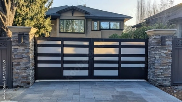 Obraz Secure privacy gate featuring frosted glass inserts, durable frames, and clean lines