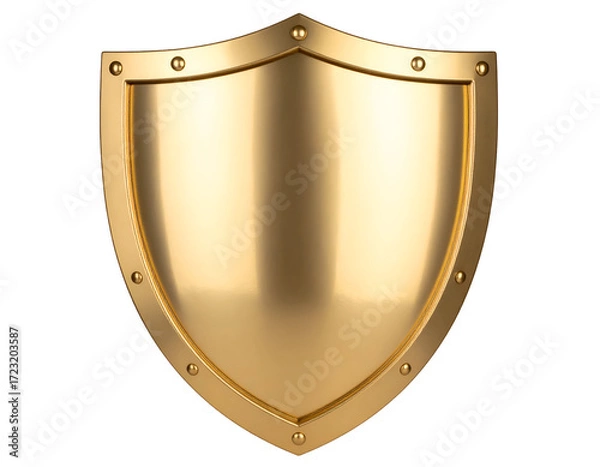 Obraz A polished golden shield with a smooth and decorative rivets, symbolizing protection and strength.