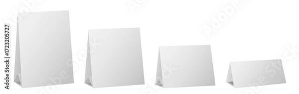 Fototapeta Set of table cards. White bent sheets of different sizes. Tent table card, nameplate	